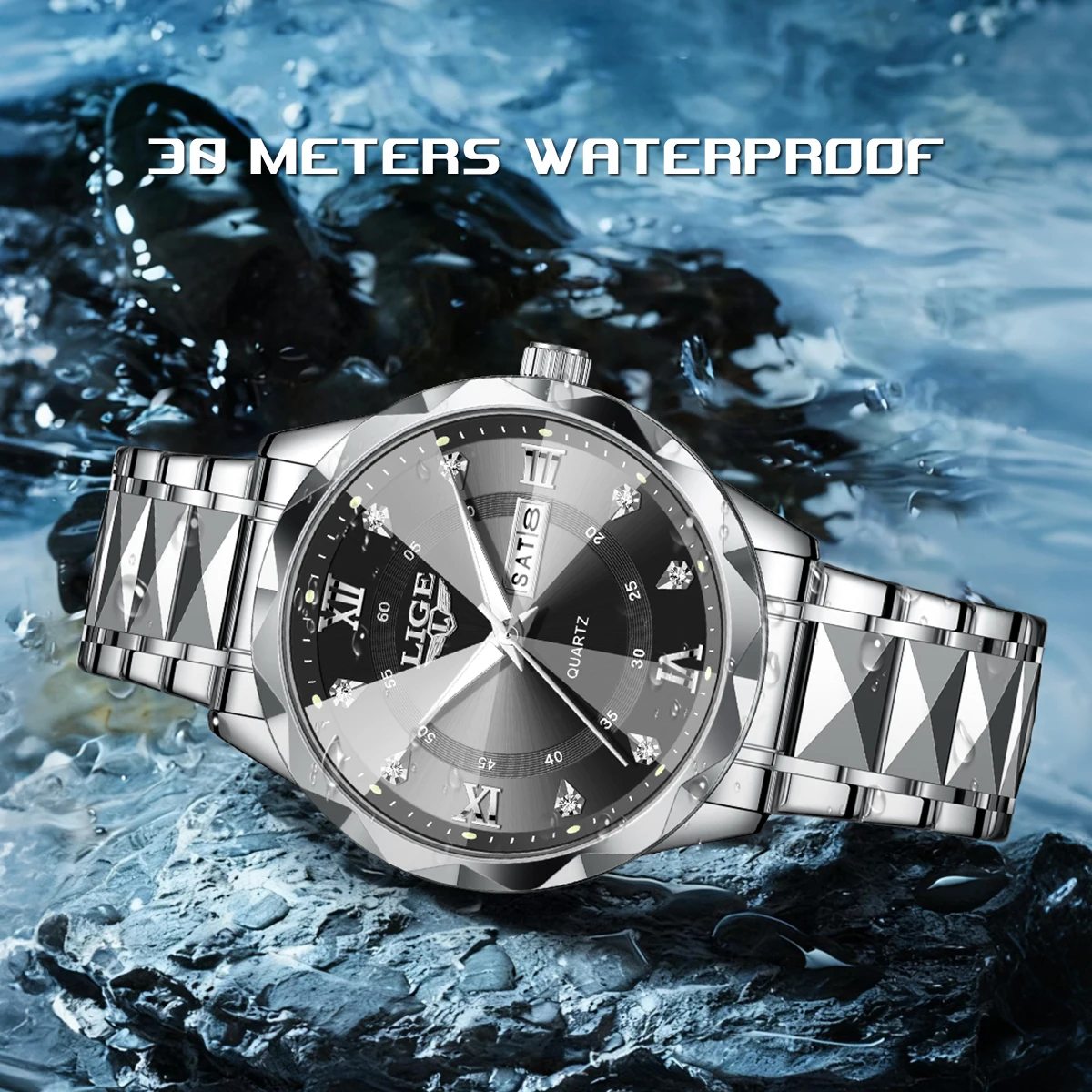 LIGE 남성용 손목시계 비즈니스 정장 야광 남성 스포츠 시계 방수 패션 시계 날짜 표시 고급 쿼츠 시계 남성용+박스