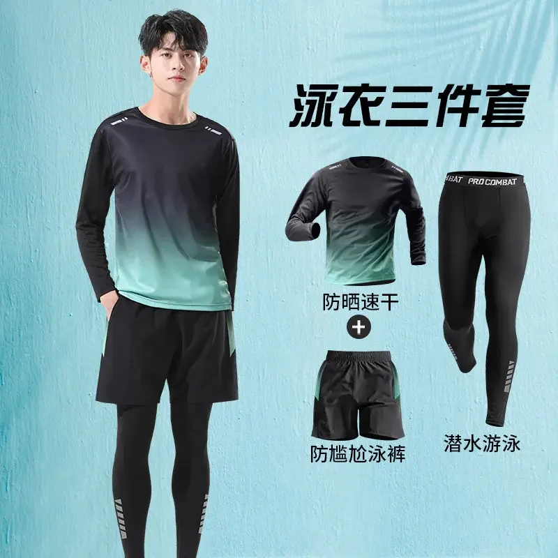 Herren-Badeanzug-Set: Sonnenschutz-Langarm-Rashguard und lange Hose, komplette Tauch-/Surfausrüstung, schnell trocknende Badehose.