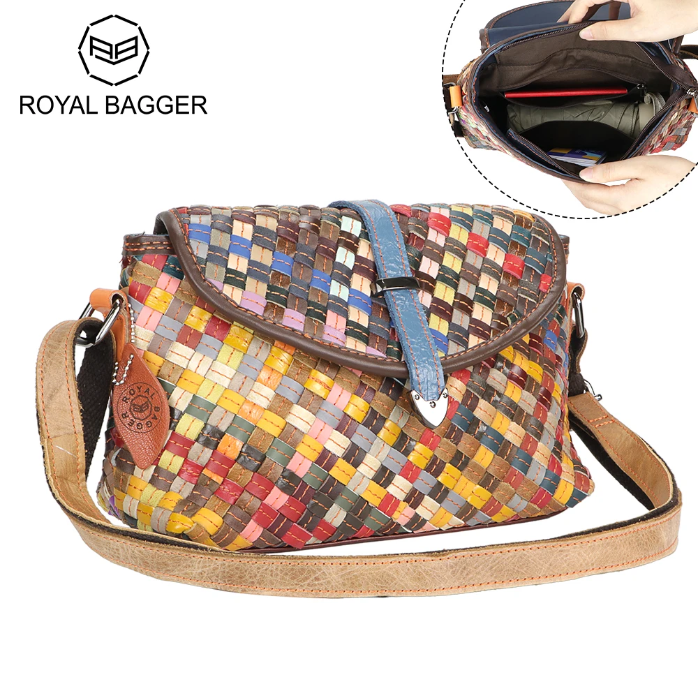 

Royal Bagger Knitting Crossbody Bags for Women, Genuine Leather Satchel Purse, Fashion Casual Shoulder Bag 1784