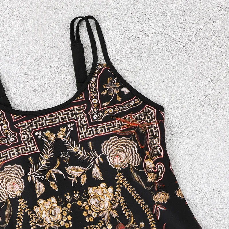 Dwuczęściowy damski kostium kąpielowy z kwiatowym nadrukiem Tankini Letni seksowny strój plażowy Szorty z wysokim stanem Strój kąpielowy dla kobiet XXL