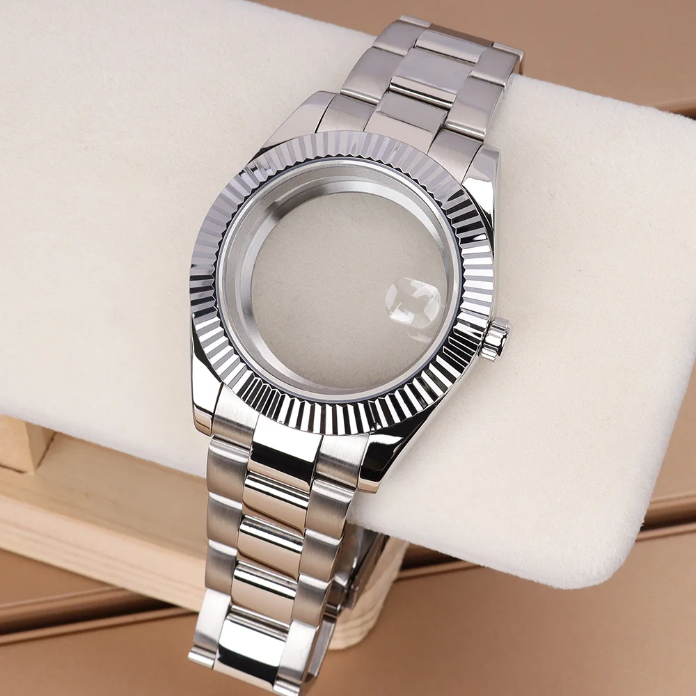 36mm/39mm Fluted Curved Watch Case Watch Accessories Waterproof Sapphire For SK DJ NH34 NH35 NH36/38 Miyota8215 28.5mmDial Parts
