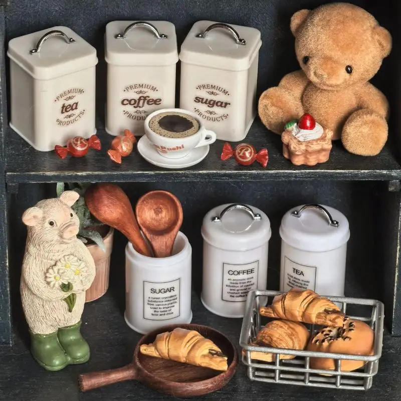 

3Pcs Dollhouse Simulation Nordic Storage Jar Model Kitchen Storage Organzier Candy Box Miniature Food And Play Dry Goods Cans