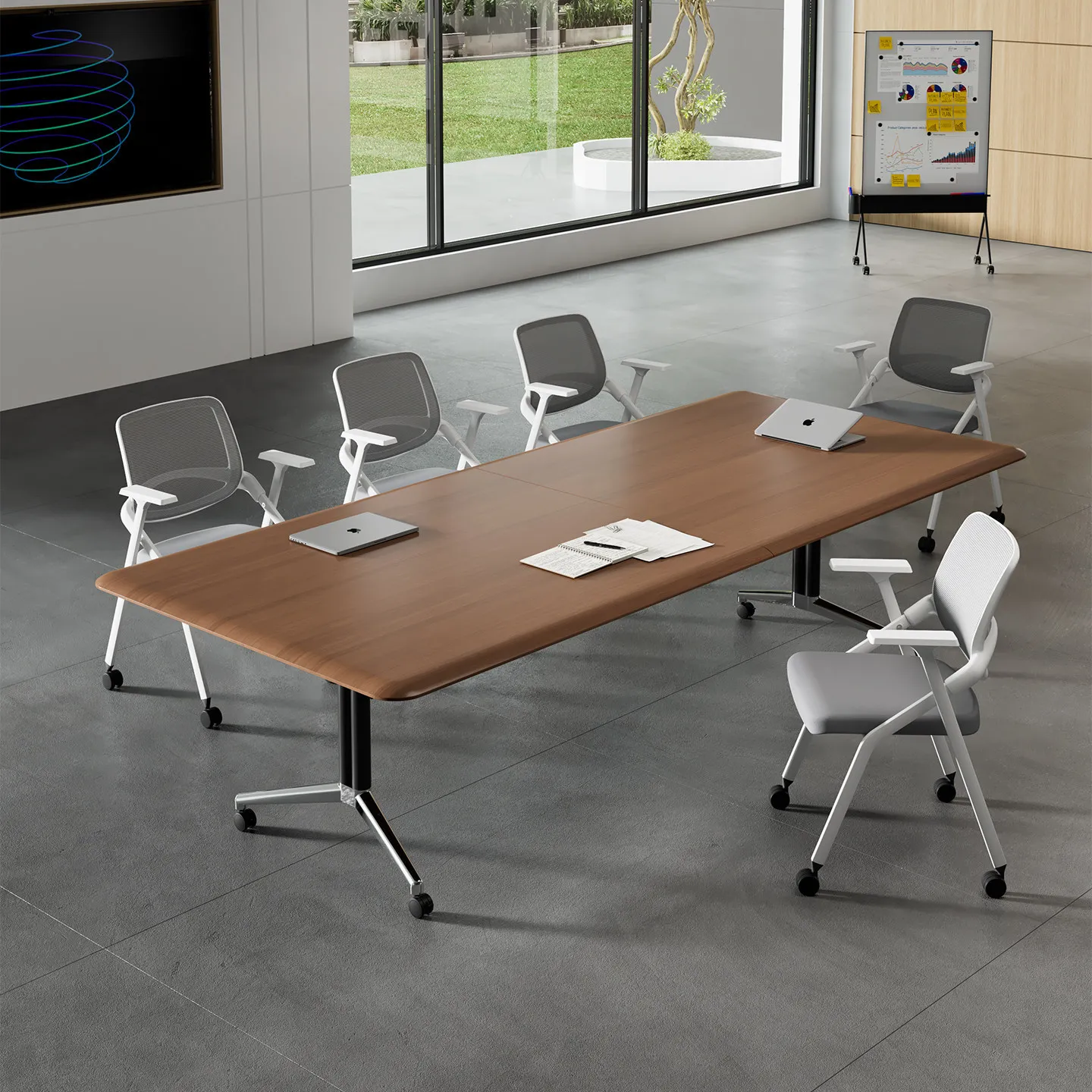 Long table Movable rectangular training table Splicing meeting room negotiation table and chairs with wheels