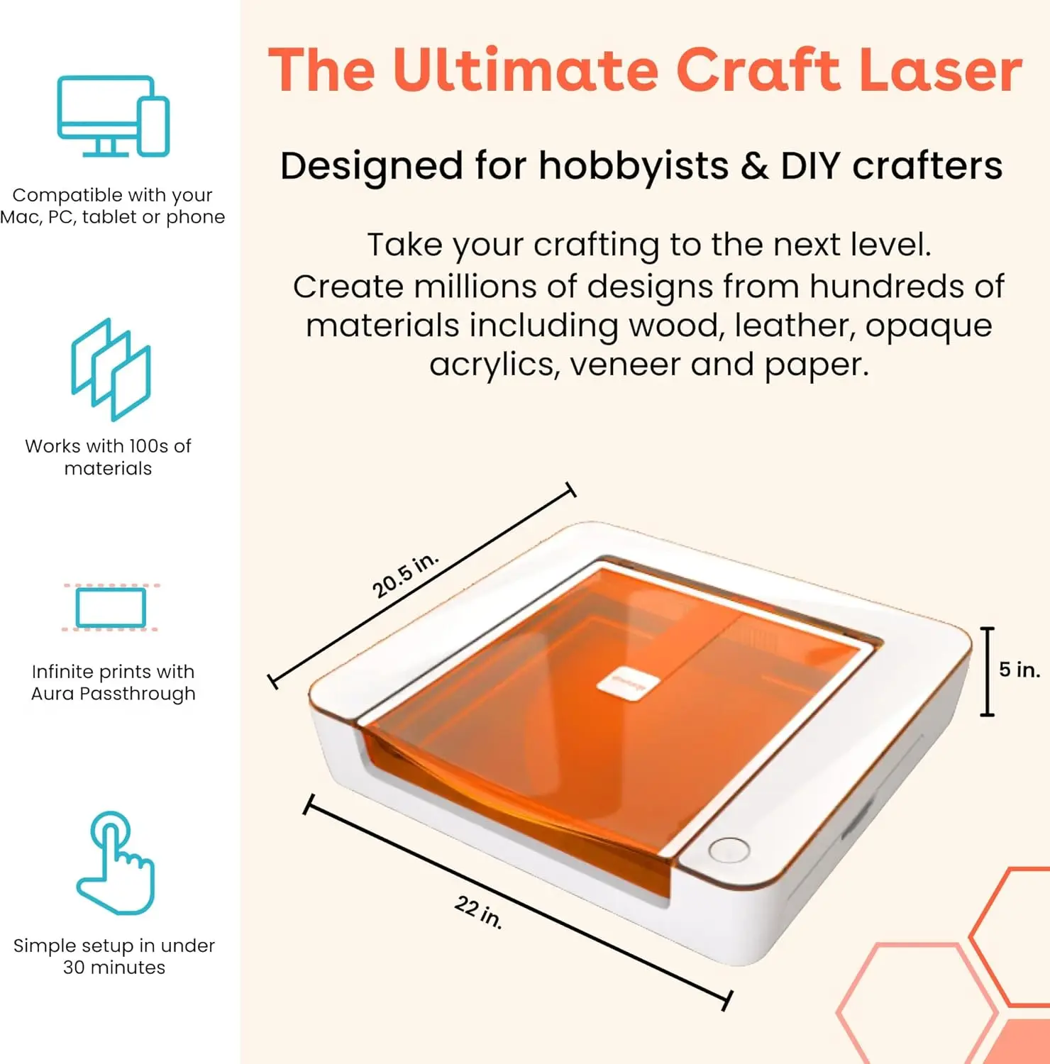 Glowforge Aura Laser Engraver and Cutter Machine, DIY Project & Craft Laser (6000 mW, Class I Laser Device) Cutter