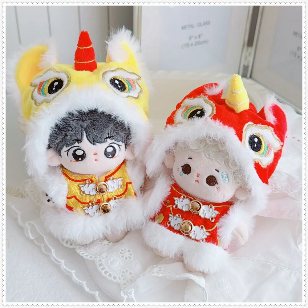

For 15/17cm Labubu V1 V2 V3 Doll Clothes Chinese Ancient Style Clothing Outfit Tiger Head Hat Labubu Spring Festival Red Clothes
