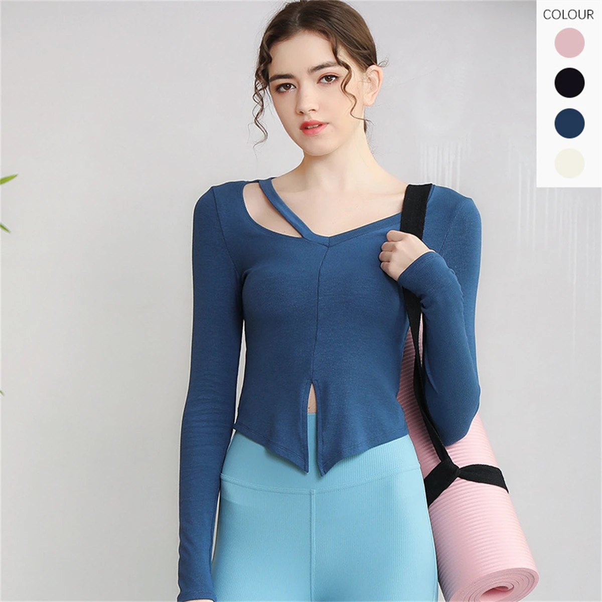 

Slim Solid Color Sexy Ladies Yoga Shirt Long Sleeve Exercise Fitness Clothing Tops New Design Quick Dry Breathable Sports Shirt