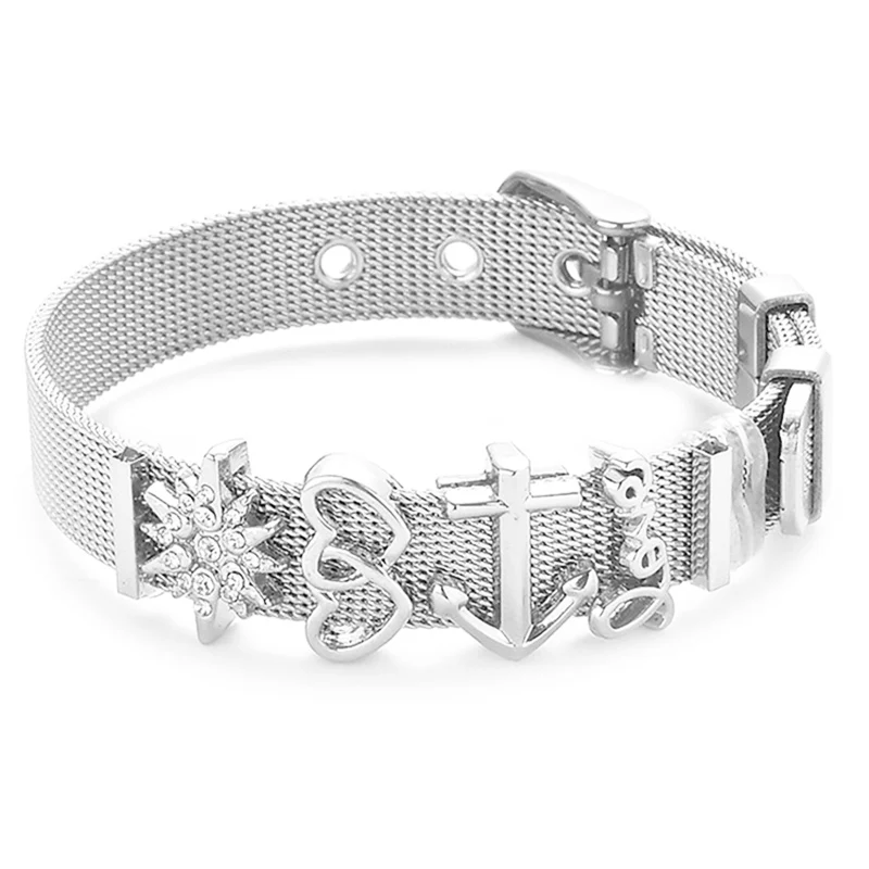 Fashion Stainless Steel For Woman Men Bracelet Mesh Bracelet Set Crystal Heart Anchor Charm Fine Bracelet Bangle Female Lover