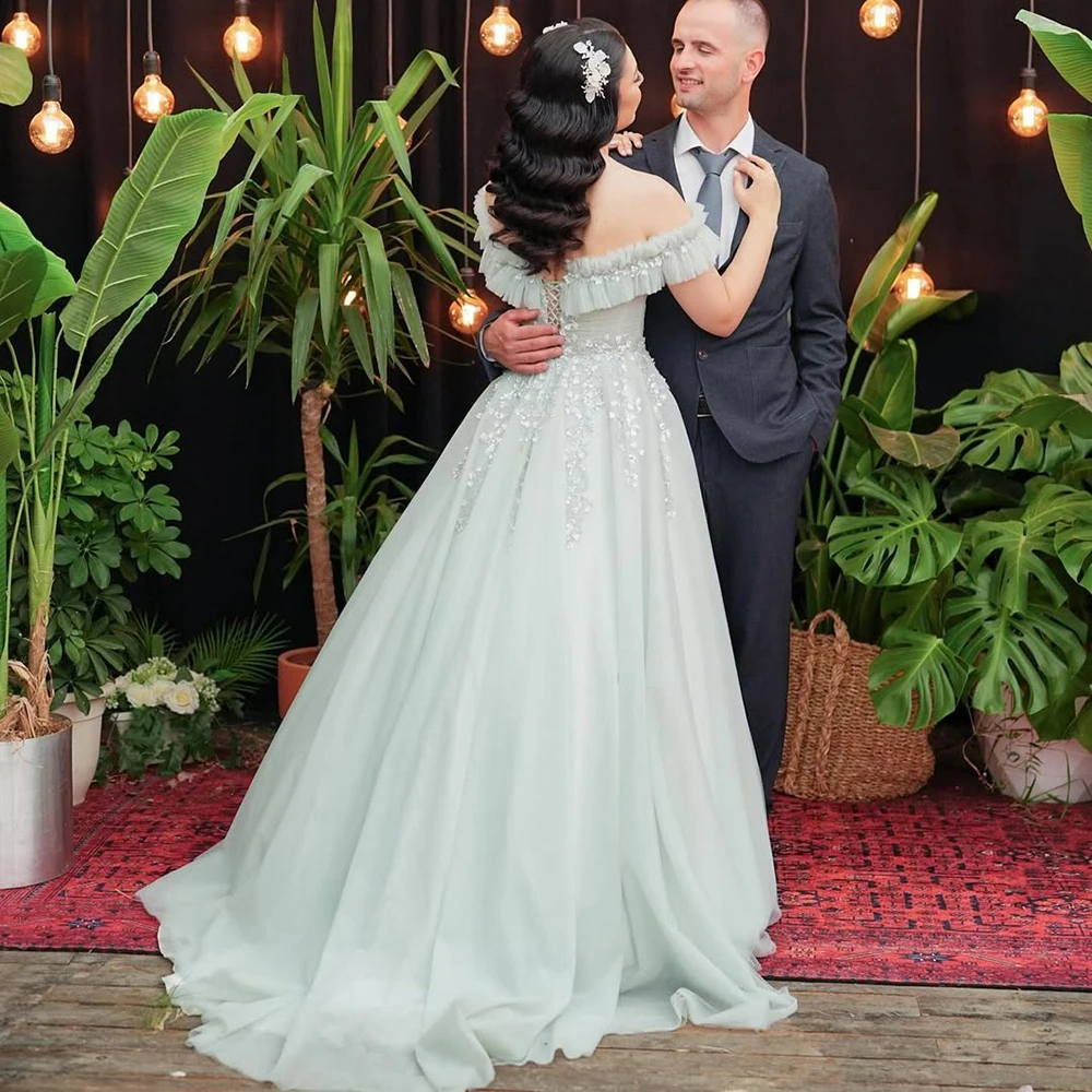 Robe De soirée blanche à fleurs, en dentelle, avec des appliques, épaules dénudées, robe De princesse pour femmes, personnalisée