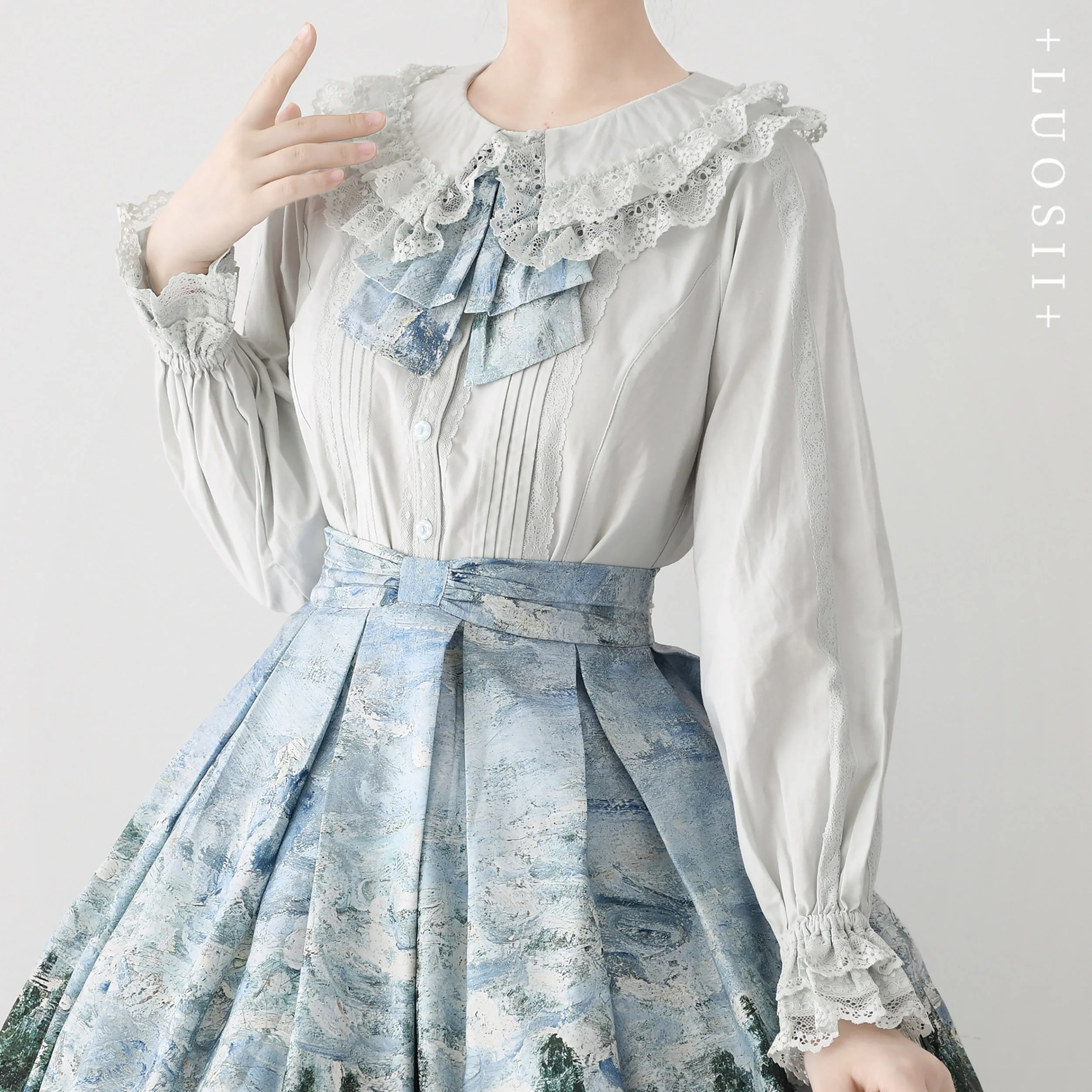 Lolita Style Inner Bubble Sleeve Lapel Cute Lace Shirt Autumn New Fashion Sweet Girl Student Loose Retro Blouse Women Y2k Top