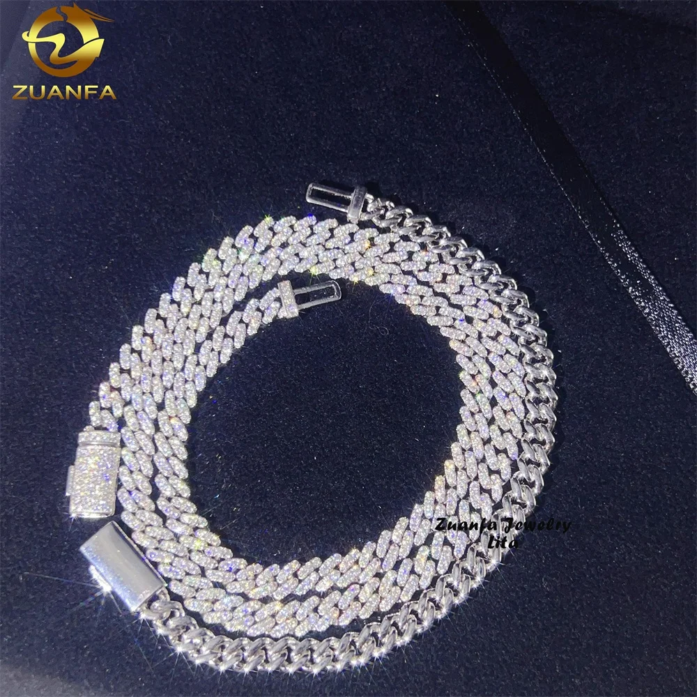 Wholesale Price White Gold One Row Stone Thin 6mm Silver Vvs Moissanite Diamond Cuban Link Chain