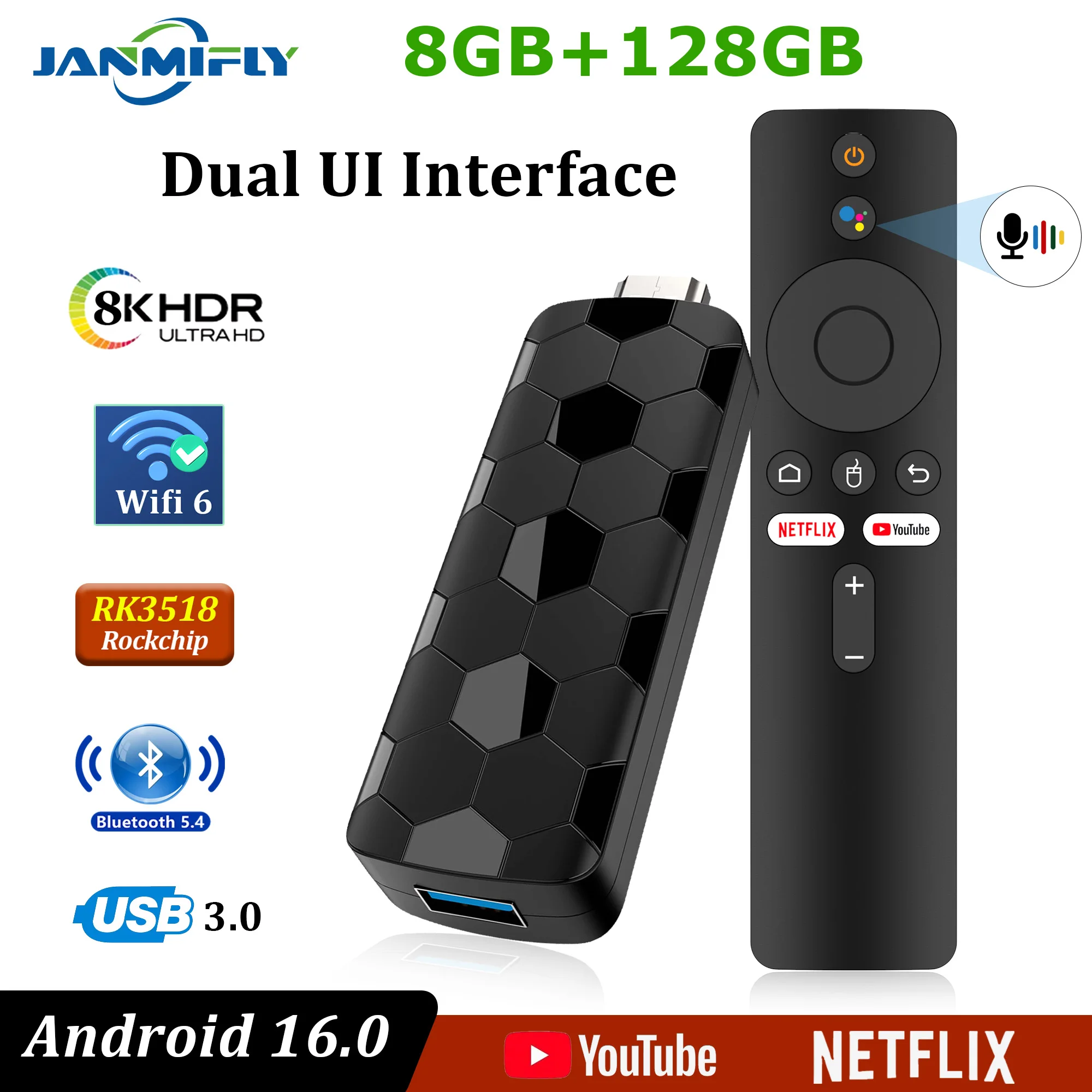 المصنع مباشرة R3 + TV Stick 8K Android 16 Rockchip RK3518 2.4G&5GWifi 8GB 128GB tv box عصا تلفاز سريعة تدعم Google Bluetooth #1