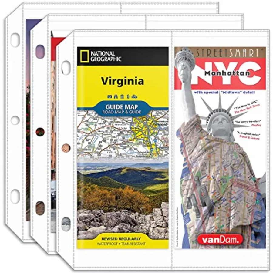 Mangas de mapa dobradas, envelopes protetores de mapa, página para suporte de folheto de 3 anéis com bolsos de 4,5 "x 11", 20 peças