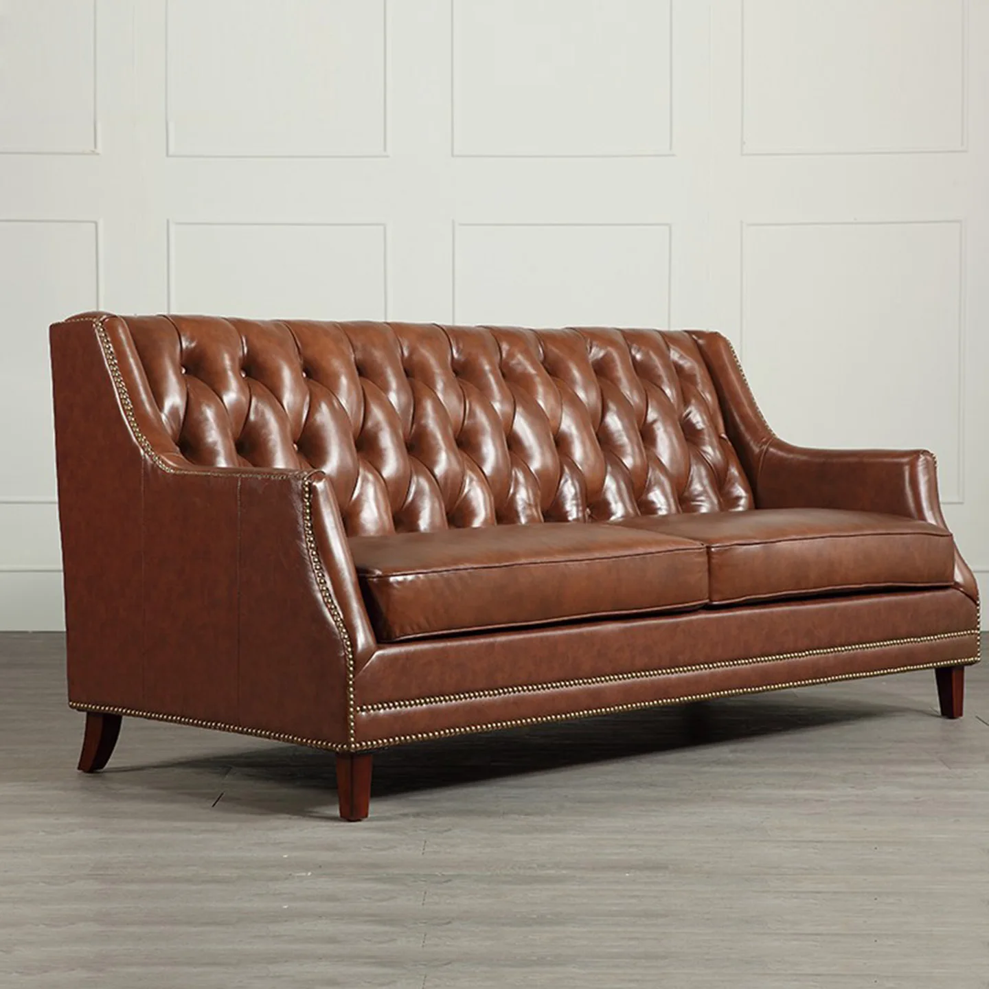 

Leather sofa French living room small apartment oil wax leather straight row cigar bar