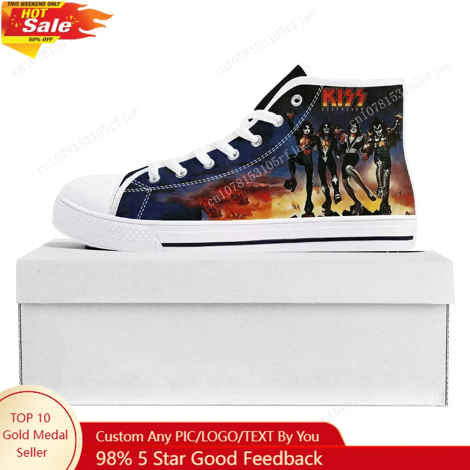

Kiss Heavy Metal Rock Band Fashion High Top High Quality Sneakers Mens Womens Teenager Canvas Sneaker Couple Shoe Custom Shoe