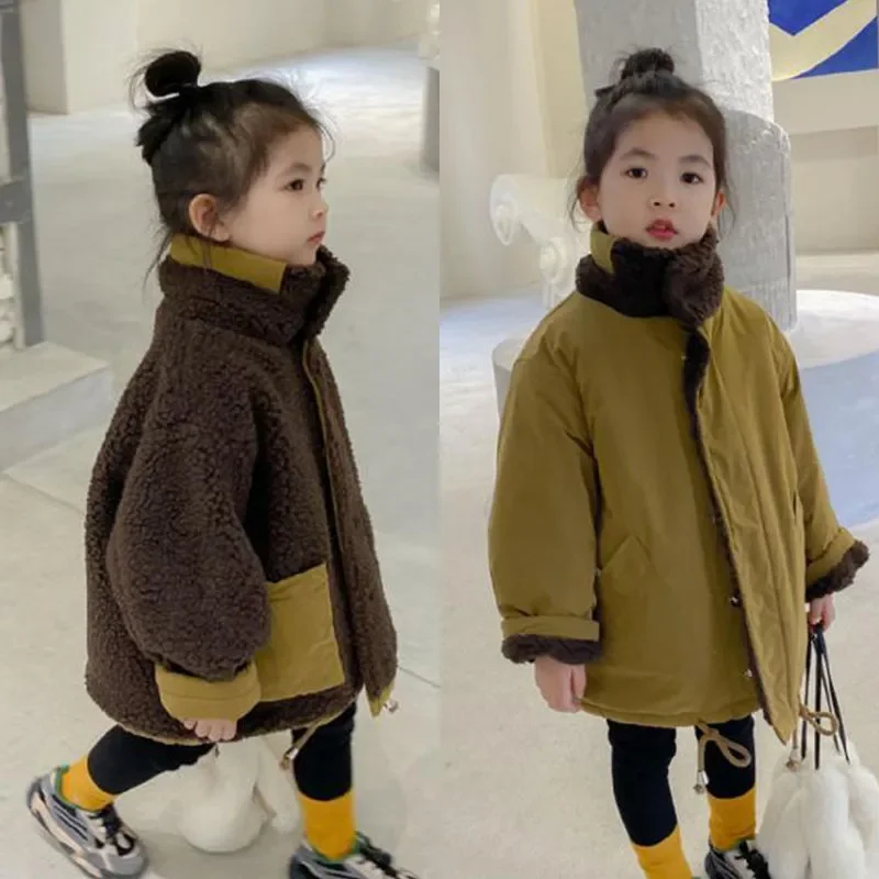 

2021 BABY Boys Girls Winter Coats Cashmere Thick Warm Overcoats Kids Ca Sual Fashion Coat Both Sides Outfits Children Clothes