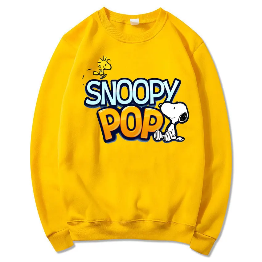 Yellow Snoopy Cartoon Anime Women Pullover Spring Autumn Men O-neck Hoodie 2024 New Fashion Oversized Couple Sweatshirt Tops