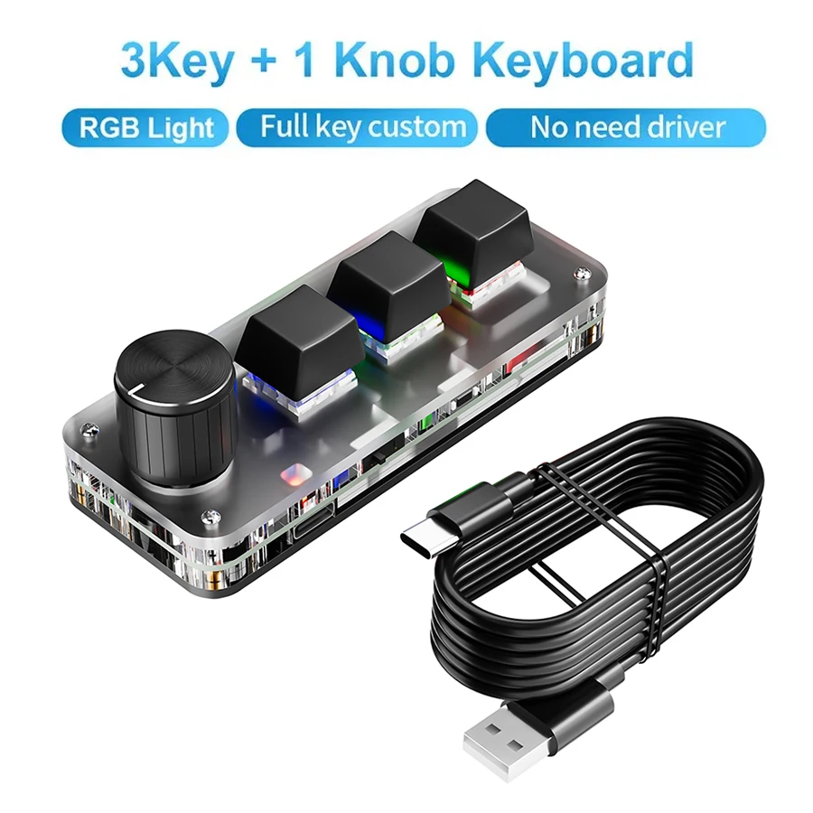 

3 Keys 1 Knob Customize Programming Keyboard Macro Copy Paste Shortcut Key for E-sports Game PS Mini Mechanical Keyboard Hotswap