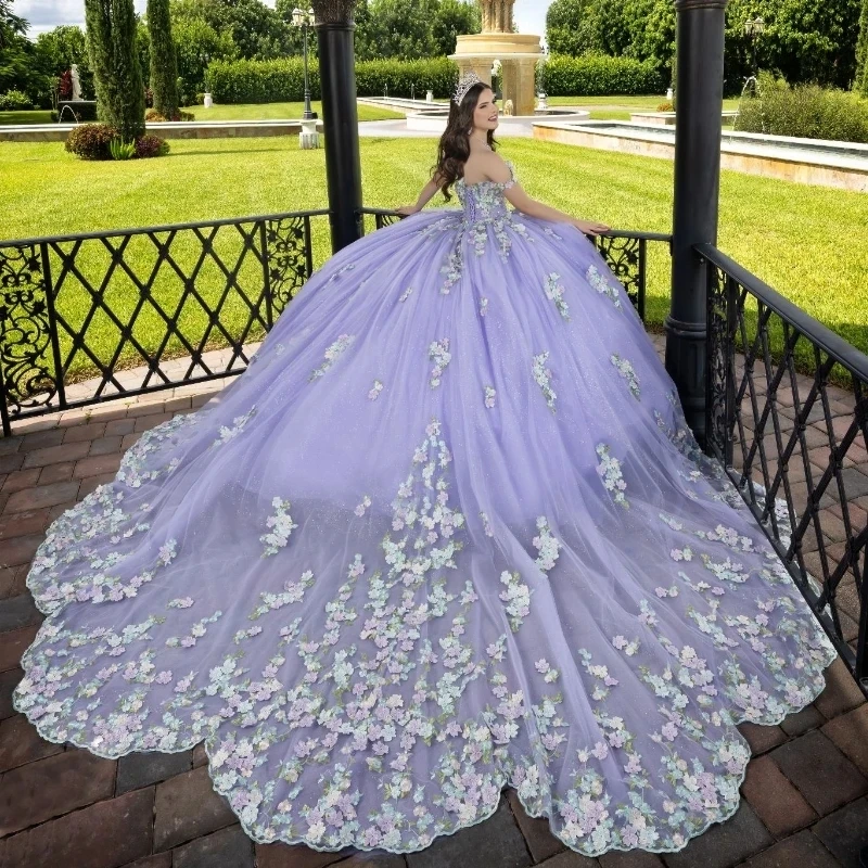 Lilac Quinceanera Dresses 2024 Princess Sweet 16 Years Girl Birthday Party Dresses Appliques Lace Tull Vestidos De 15