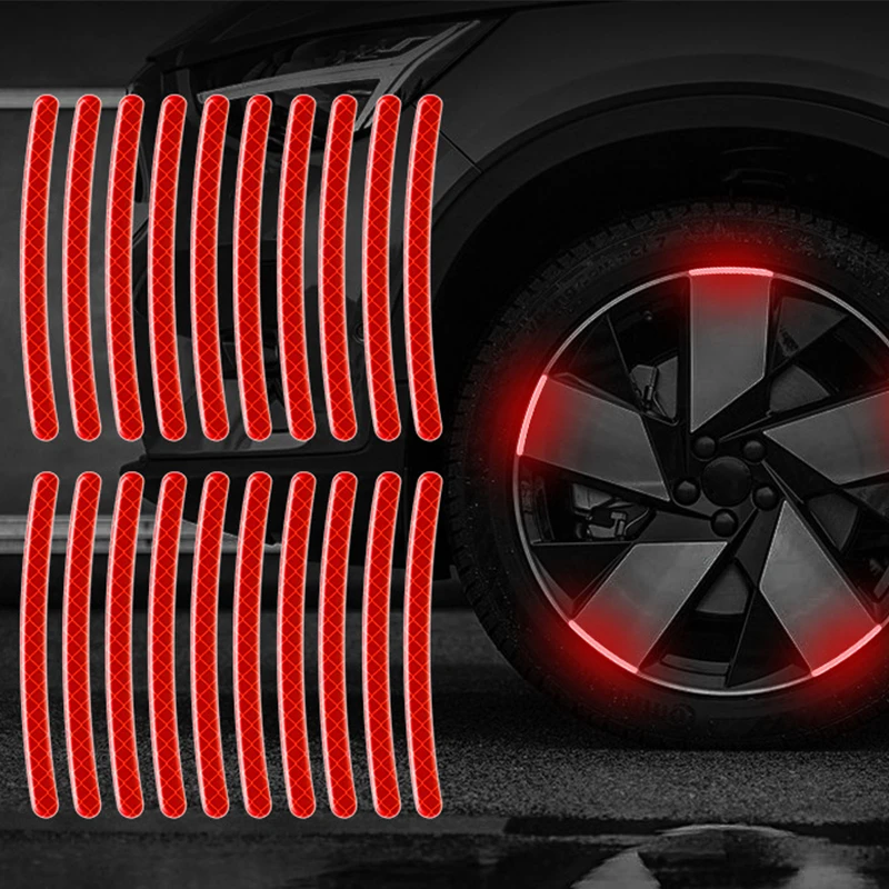 Car Reflective Strips Stickers Car Motorcycle Wheel Hub Decor Sticker Decals Safety Driving Warning Decal Auto Accessories 20Pcs