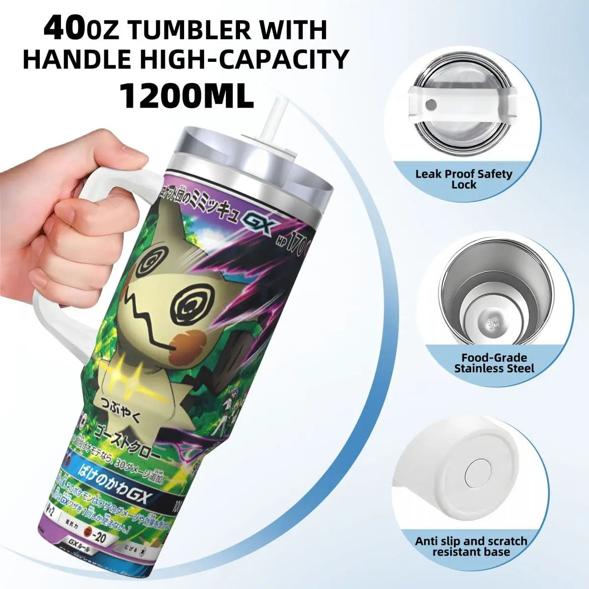 Stainless Steel Tumbler Pokemon Anime Card Mimikyu Coffee Mug Keep Heat Cold and Hot Car Mugs Driving Custom Water Bottle