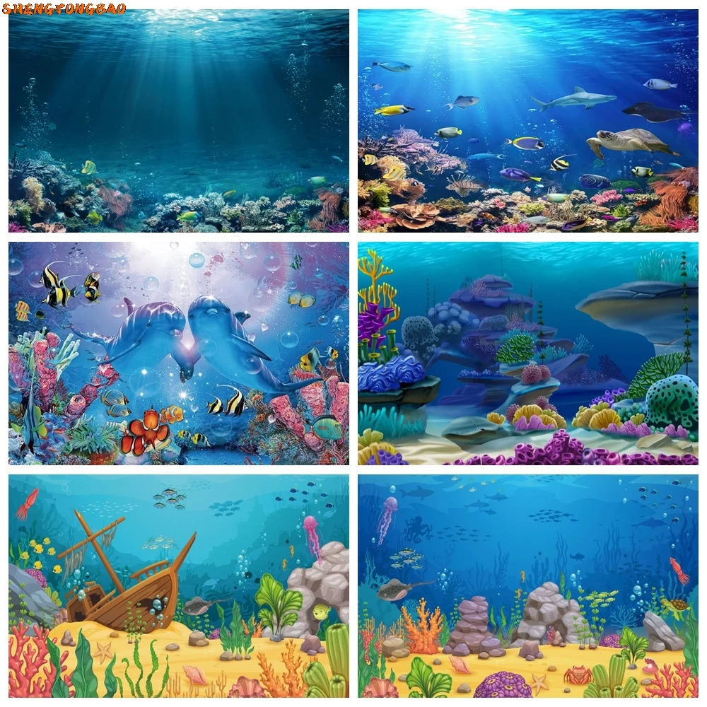 

Underwater World Backdrop Underwater Marine Coral Fishes Aquarium Baby Portrait Photography Background Decor Photo Studio Props