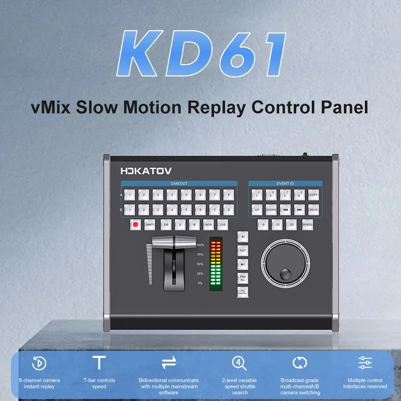 

TLF HDKATOV KT-KD61Vmix Slow Motion Video Switcher 8 Channel T-bar Control Panel Broadcast-grade Multi-channel A/B Source Switch