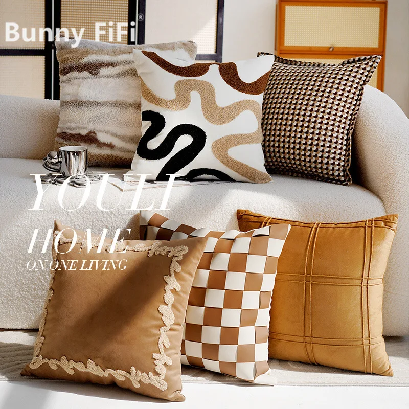 

Чехлы для подушек из искусственной кожи с геометрическим узором в скандинавском стиле, декоративные наволочки из вельвета и шенилла для дивана, кровати, домашнего декора
