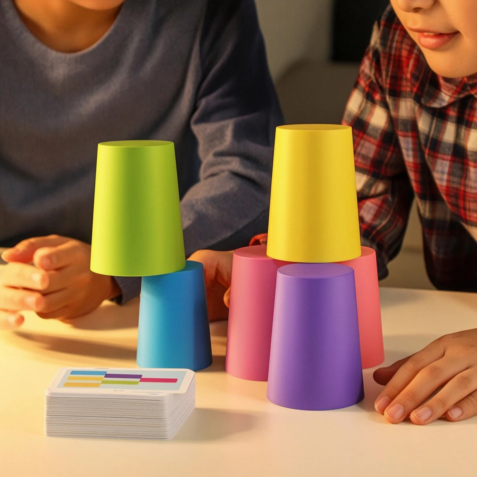 Cup Stacking Game Interactive Stacking Game with Cards Toy Educational Colorful for Children, Home, Classroom