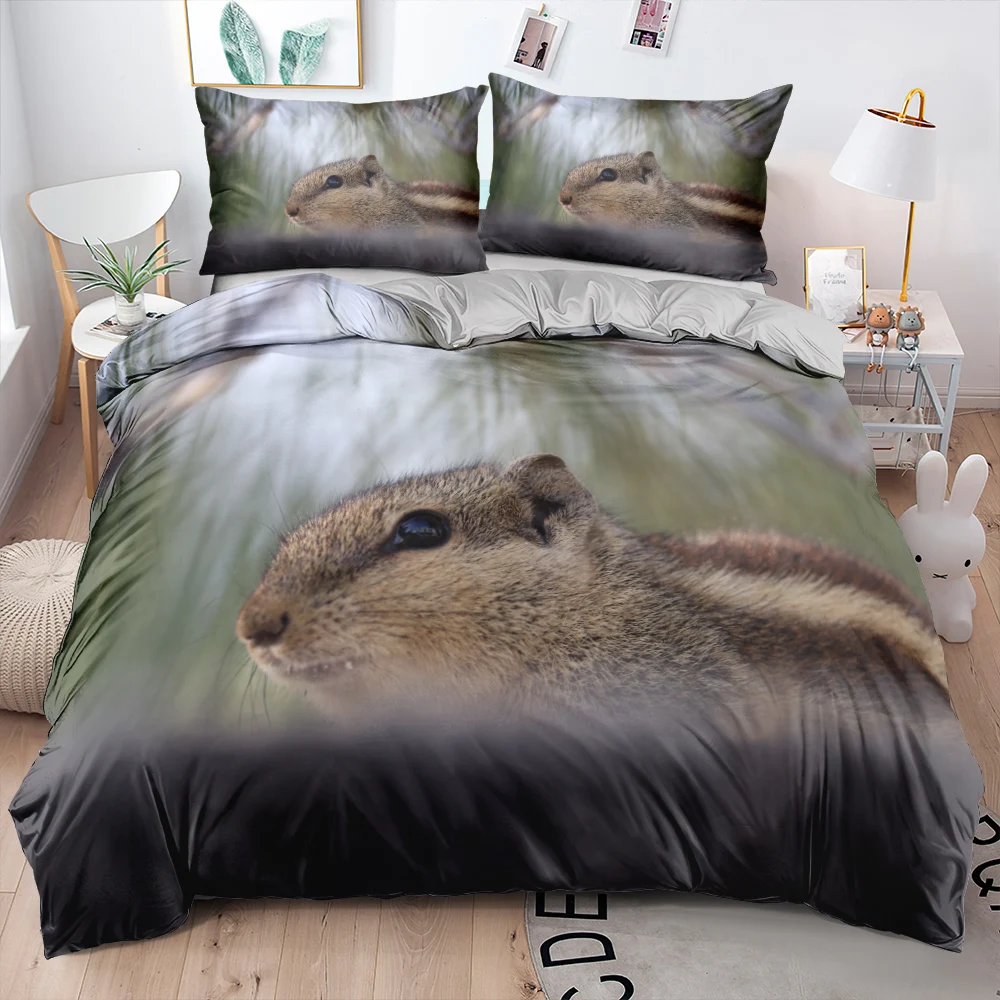 3D Custom Design Animal Squirrel Bedding set White Duvet cover set Children Quilt case 3 pieces Single Double King Queen Sizes