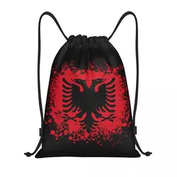 Retro Albania Flag Drawstring Backpack Women Men Sport Gym Sackpack Portable Albanian Eagle Shopping Bag Sack