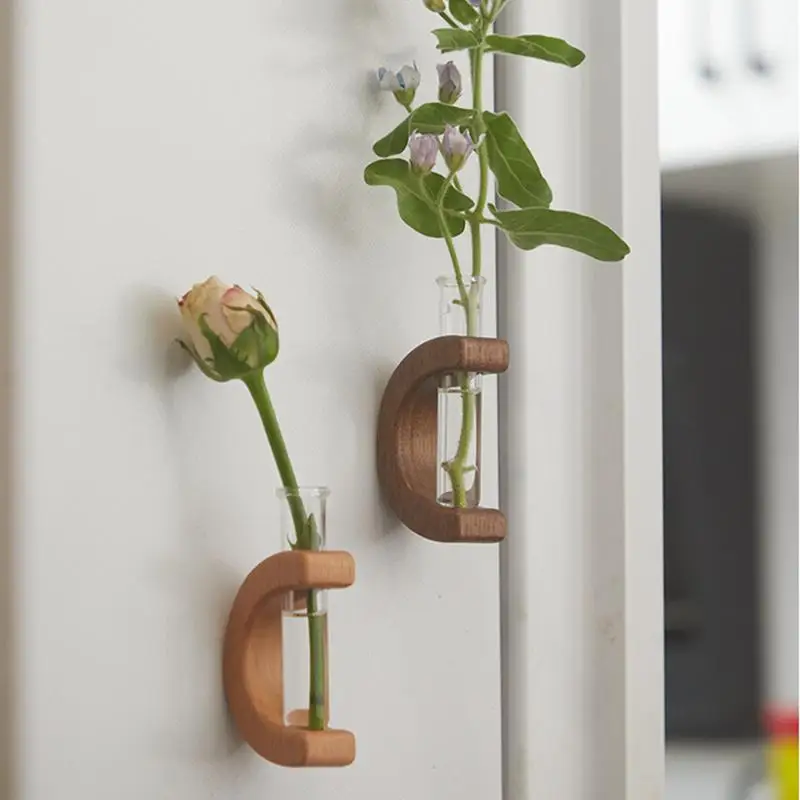 Fridge Magnet Wood Vase refrigerator vase home wall decoration Magnetic Plant Holder Flower Pots hydroponic flower vase