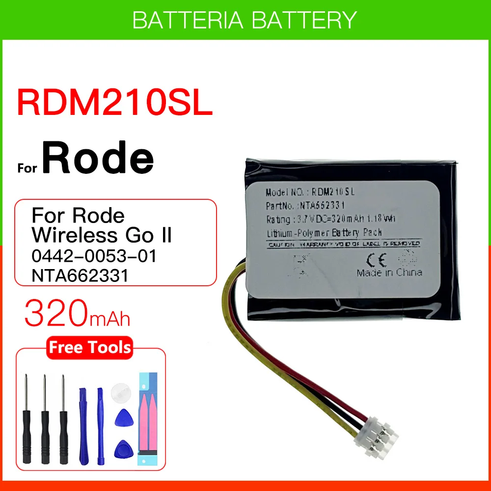 

Genuine Rechargeable Li-ion Battery RDM210SL For Rode Wireless Go II 0442-0053-01 NTA662331 batteries + free tools