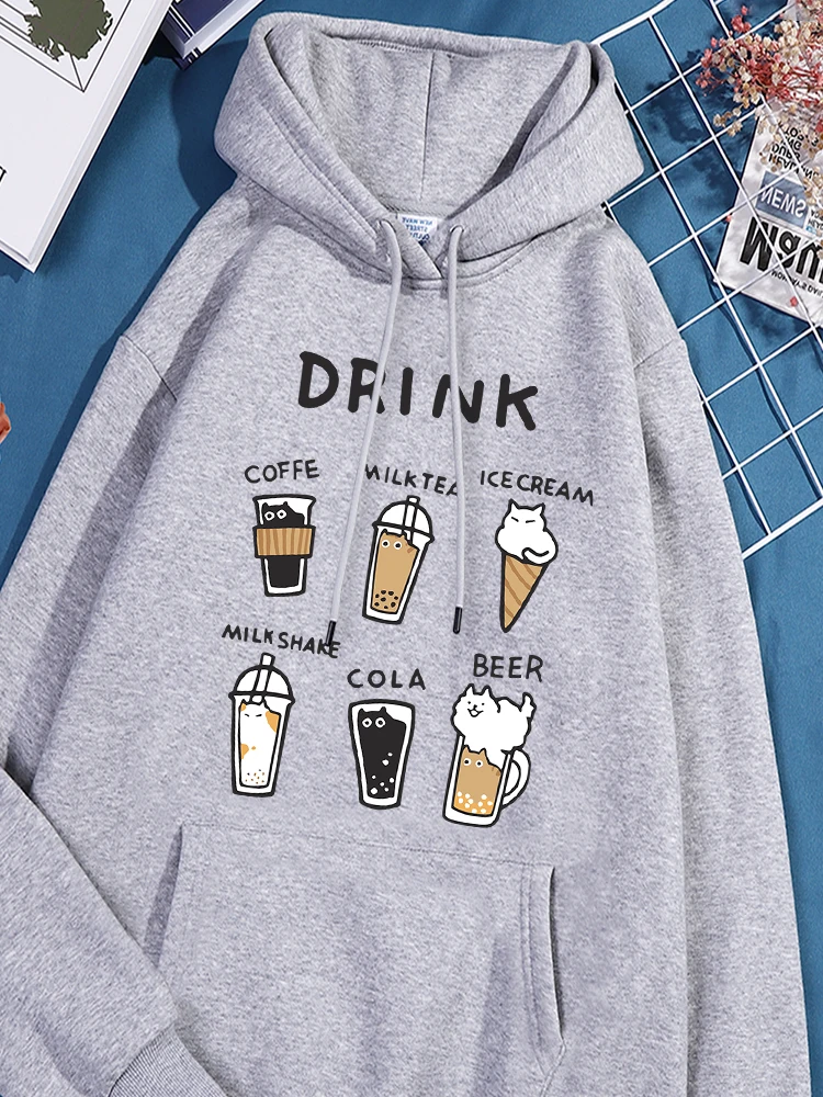 Various Beverages Printed Sweatshirt Womens Basics Daily Tracksuit Leisure Machine Washable Hoodies Unique Versatile Clothing