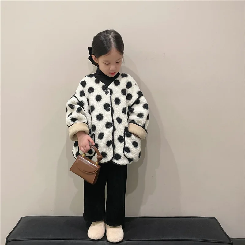 MILANCEL New Winter Kids Padded Jacket Girls Dots Plush Coat Children Outwear