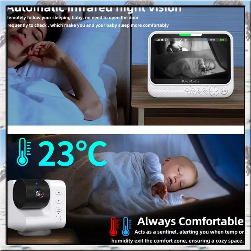

AS59 -EU PLUG, 7 Inching Video Baby Monitor Protection IR Night Vision Pan Tilt Zoom Security Surveillance Temperature Sensor