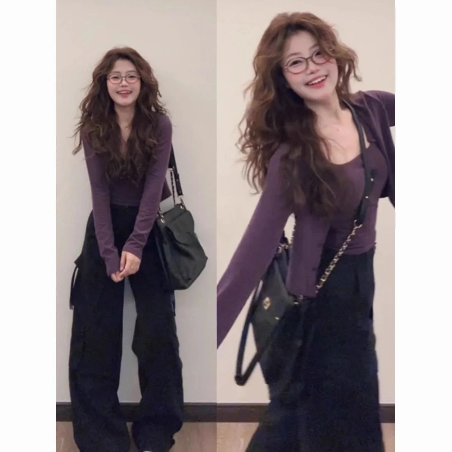 

Ultra-Hand Feel Modal Cotton Early Spring Purple Sleeveless Wrap Cardigan Slimming Two-Piece Set Top for Women Casual Style