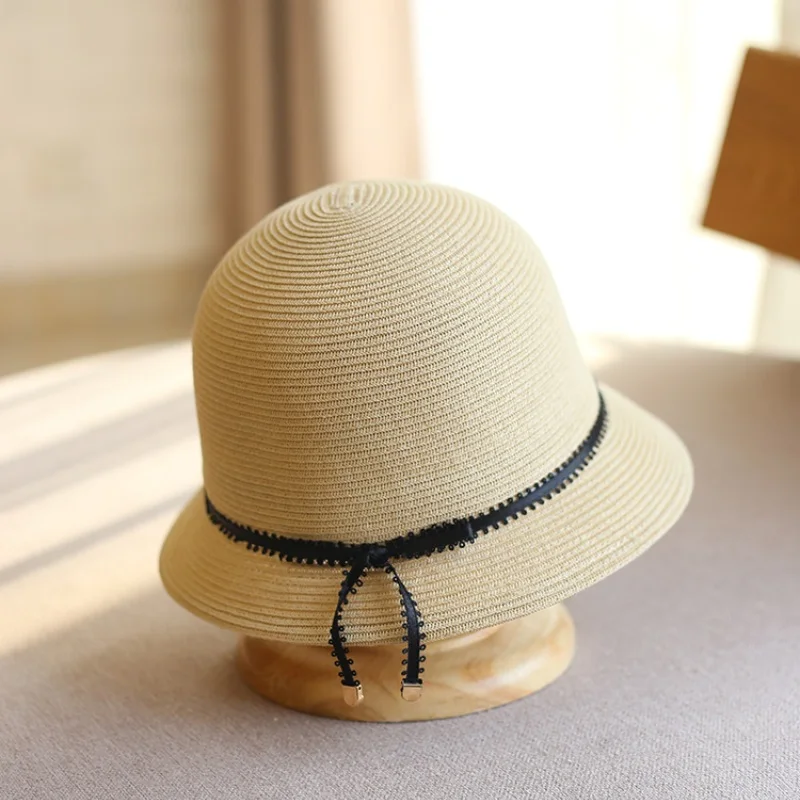 Japan Style Women's Summer Hats with Bow Tie Decor Casual Bucket Hats Outdoor Sun Protection Straw Hats