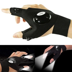 LED Flashlight Fingerless Gloves Outdoor Magic Strap Waterproof Torch Gloves Cover Cycling Hiking Survival Camping Rescue Tools