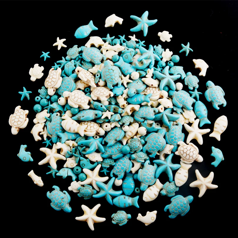 10/20Pcs Trendy Turquoise Summer Ocean Turtle Dolphin Starfish Beads For Jewelry Making DIY Sea Animal Cute Fish Charms Finding