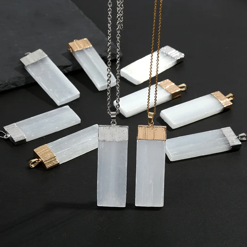 Sweater Chain, Natural Plaster Strip Cylinder Pendant, Exaggerated Jewelry Accessories