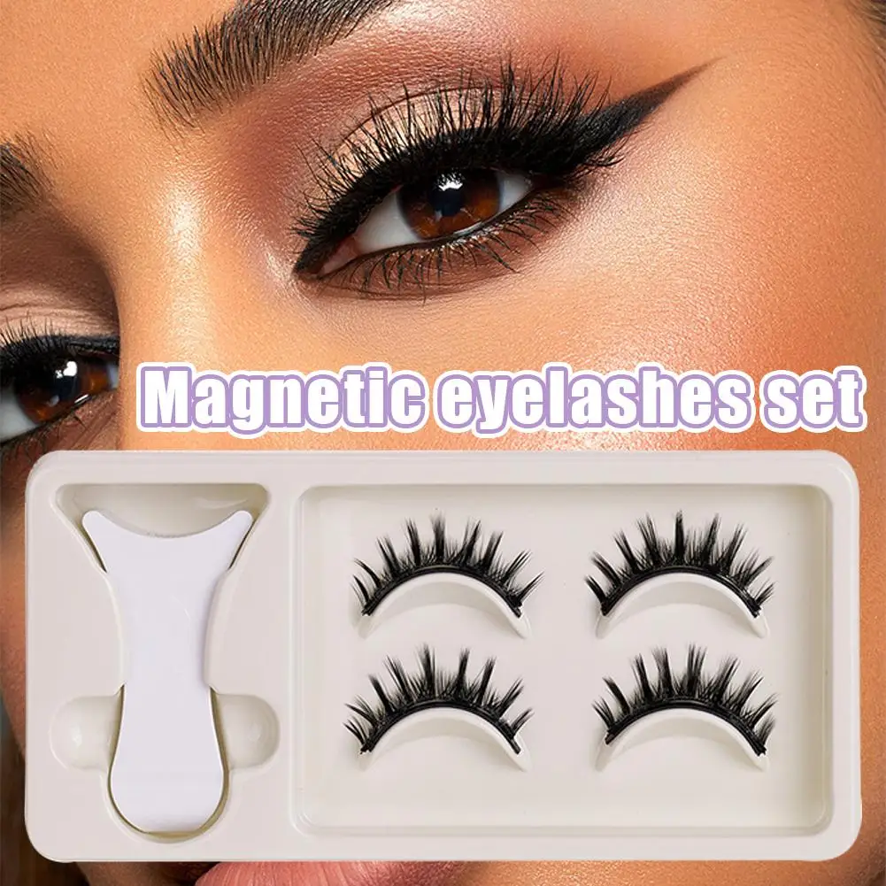 2Pairs Reusable Magnetic Lashes Kit with Magnetic Tweezers 3D Natural Faux Mink False Eyelash Easy Apply Magnetic Eyelashes