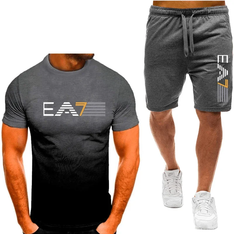Men's fitness set, running suit, casual T-shirt, lens set, breathable jogging, 2-piece set, brand new, 2024