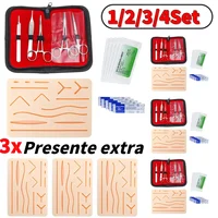 1-4 Juego de plantillas médicas, Kit de entrenamiento para práctica de sutura quirúrgica, modelo de entrenamiento de piel quirúrgica, herramienta, equipo de enseñanza educativo