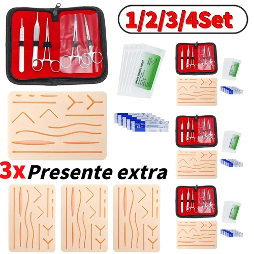 1-4 Juego de plantillas médicas, Kit de entrenamiento para práctica de sutura quirúrgica, modelo de entrenamiento de piel quirúrgica, herramienta, equipo de enseñanza educativo