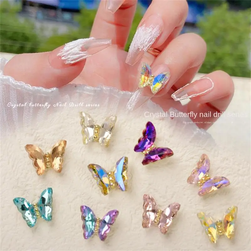 Taladro tridimensional para uñas, accesorio de lujo único con forma de mariposa de cristal, 5/8/10 piezas