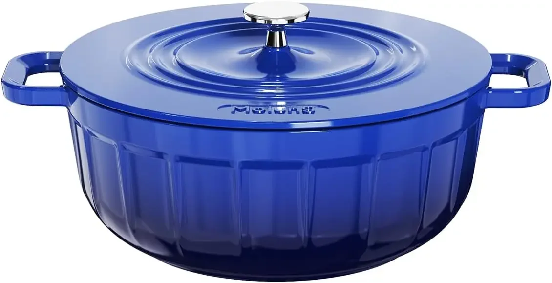 

5 Quart Enameled Cast Iron Dutch Oven with Lid - round pot with lid - blue dutch oven - Enamel pot(Skydeep Blue)
