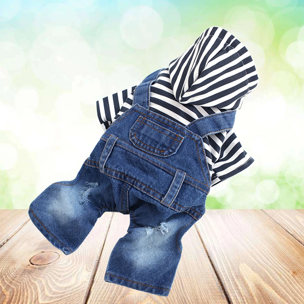

Dog Jumpsuit Denim Striped Four Legged Spring Summer Suspenders Pet Wear Comfortable Durable Warm Everyday Photos Dog