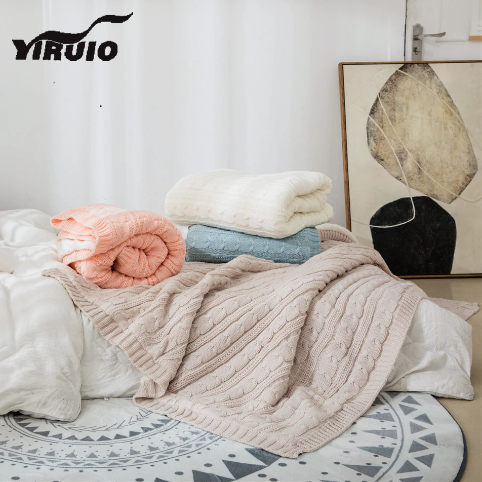 YIRUIO Stripe Knitted Winter Sherpa Blanket Nordic Decor Twist Design Fluffy Thick Warm Soft Throw Blanket For Bed Sofa Chair