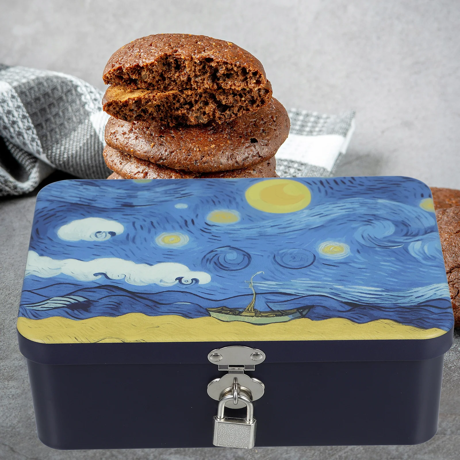 1 قطعة صندوق تخزين السماء خمر معدن القصدير مع قفل محكم كوكي حاوية الحلوى المطبخ علبة الزخرفية المحمولة