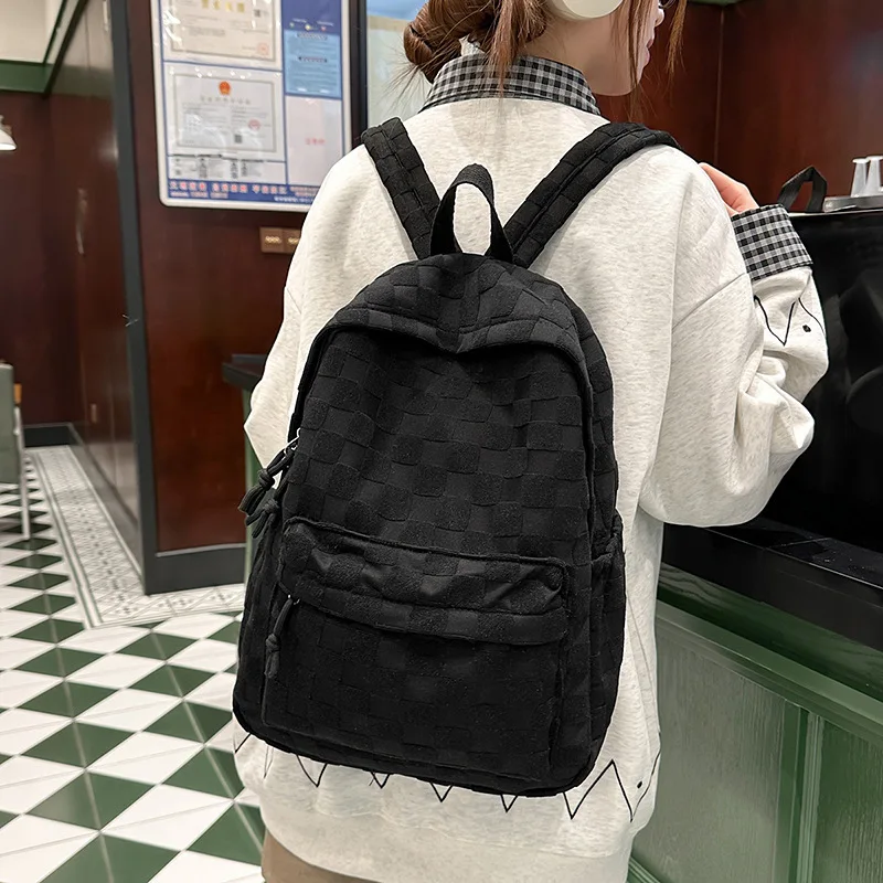 Women Plaid Texture Backpack Casual Large Capacity Student Schoolbag Simple Lightweight Travel Daypack Girls Laptop Rucksack